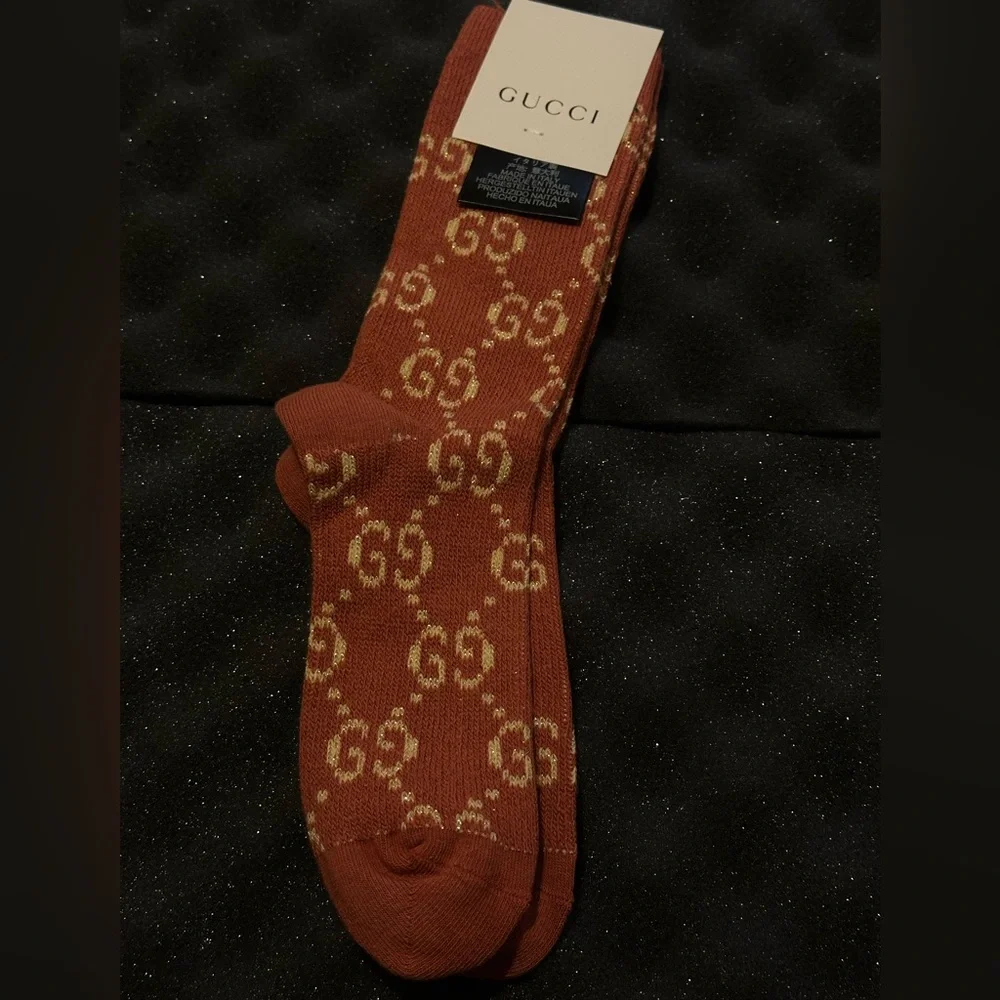 Gucci Brick Red and Beige Patterned Socks